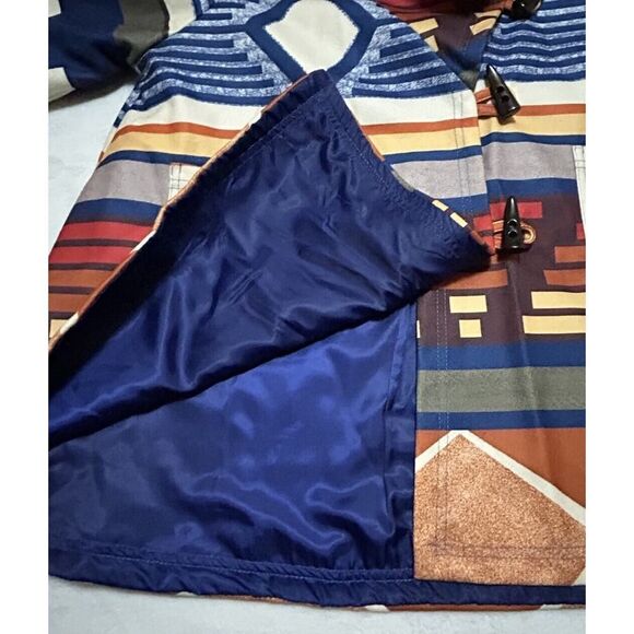 AZTEC PRINT ￼ Womens Hooded Poncho Coat Lined Horn Buttons Closure 3XL Warm - Picture 13 of 15